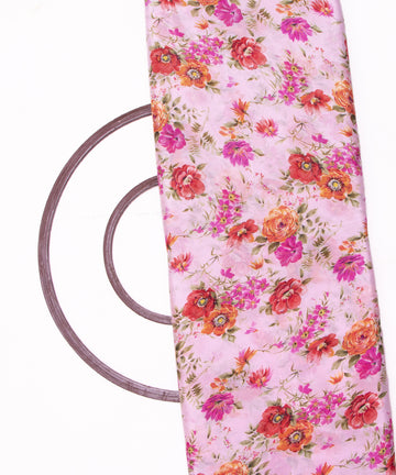 Pastel Pink Colour Digital Floral Print Viscose Chinon Silk Fabric